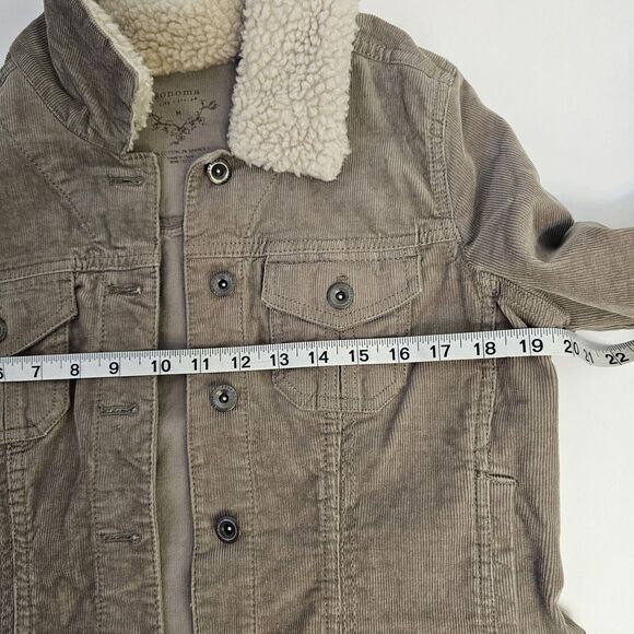 Womens Life Style Sonoma Tan Cordoroy Jacket Faux Fur Collar Sz Med Y2Ky Q0324 - Picture 6 of 9